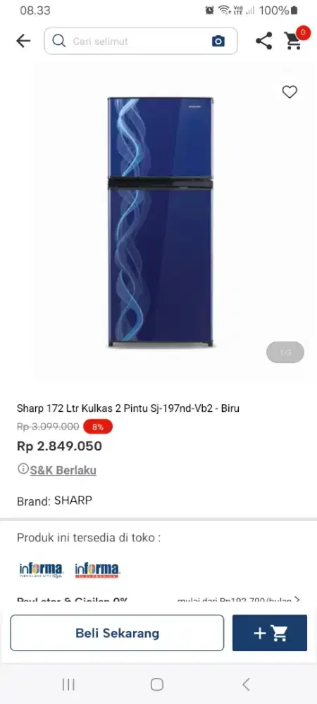 PROMO KREDIT SHARP 172 LTR KULKAS 2 PINTU