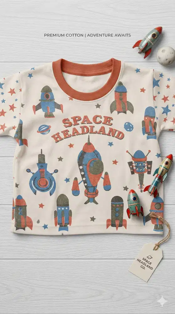 [RAMADHAN BERBAGI] Kaos Anak Full Print Roket & Luar Angkasa