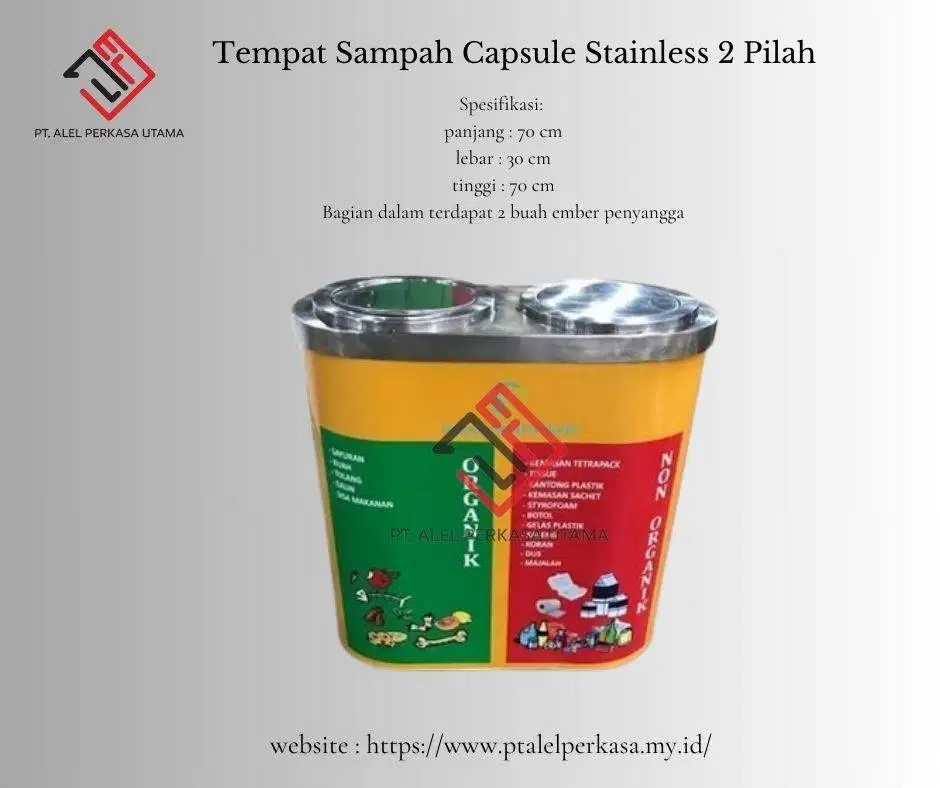 Tempat Sampah Capsule Stainless 2 Pilah