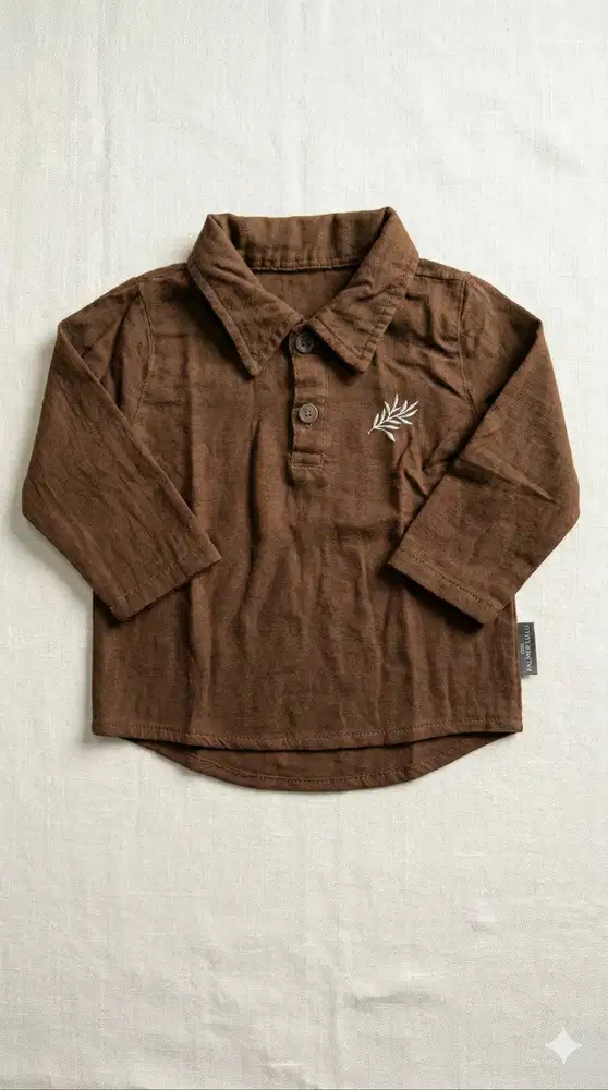 [GRATIS RAMADHAN] Kemeja Polo Anak Lengan Panjang - Cokelat Earth Tone