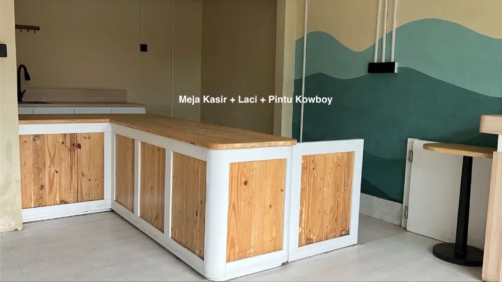 Paket Furniture Cafe Custom – Meja 5m + Sofa + Kasir L – Jimbaran Bali