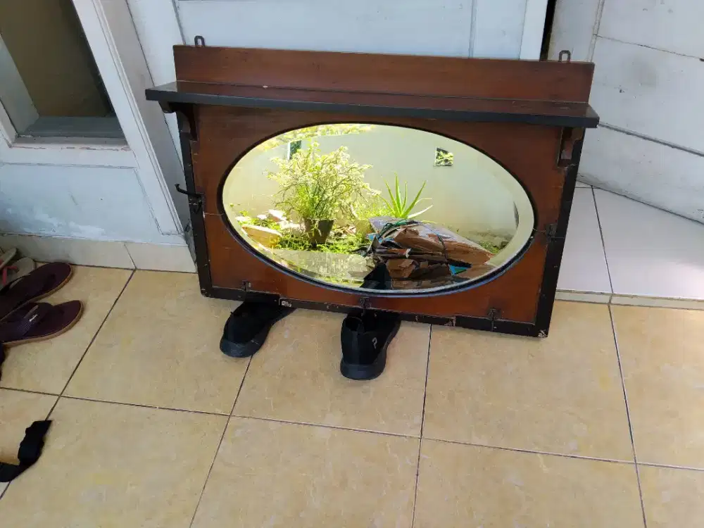 Cermin antik oval jati