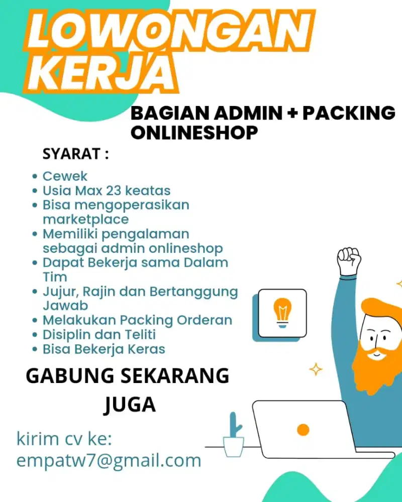 DIBUTUHKAN SEGERA BAGIAN ADMIN ONLINESHOP + PACKING