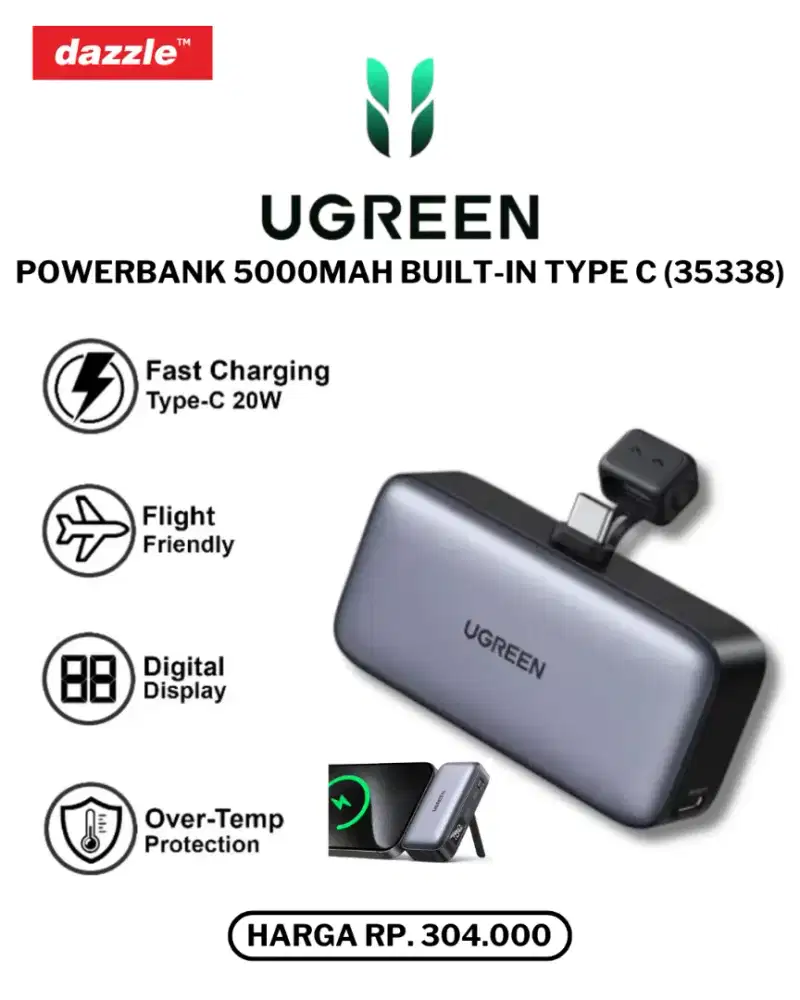 UGREEN POWERBANK 5000MAH BUILT-IN TYPE C (35338)