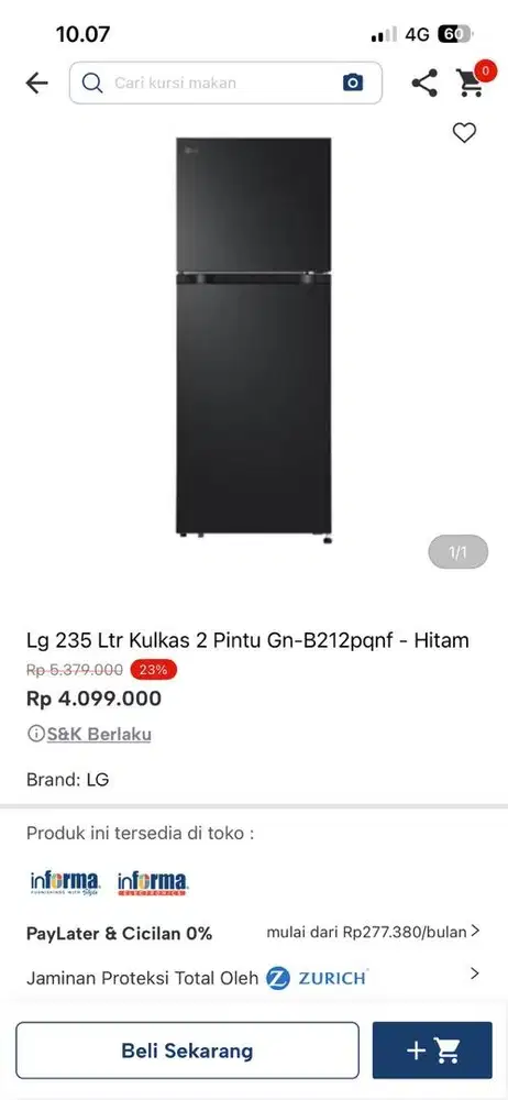 kulkas dua pintu LG