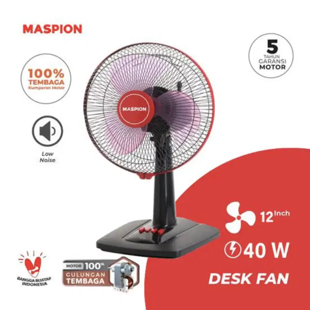 Maspion Desk Fan EX307 - Kipas Angin Meja 12 Inch 45 Watt Hitam