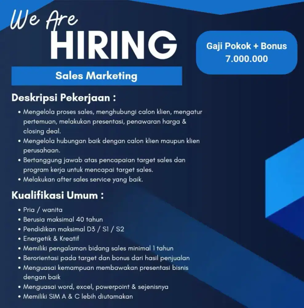 Lowongan Kerja Sales Marketing