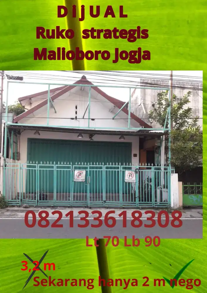 Dijual cepat ruko strategis murah di Malioboro Jogja