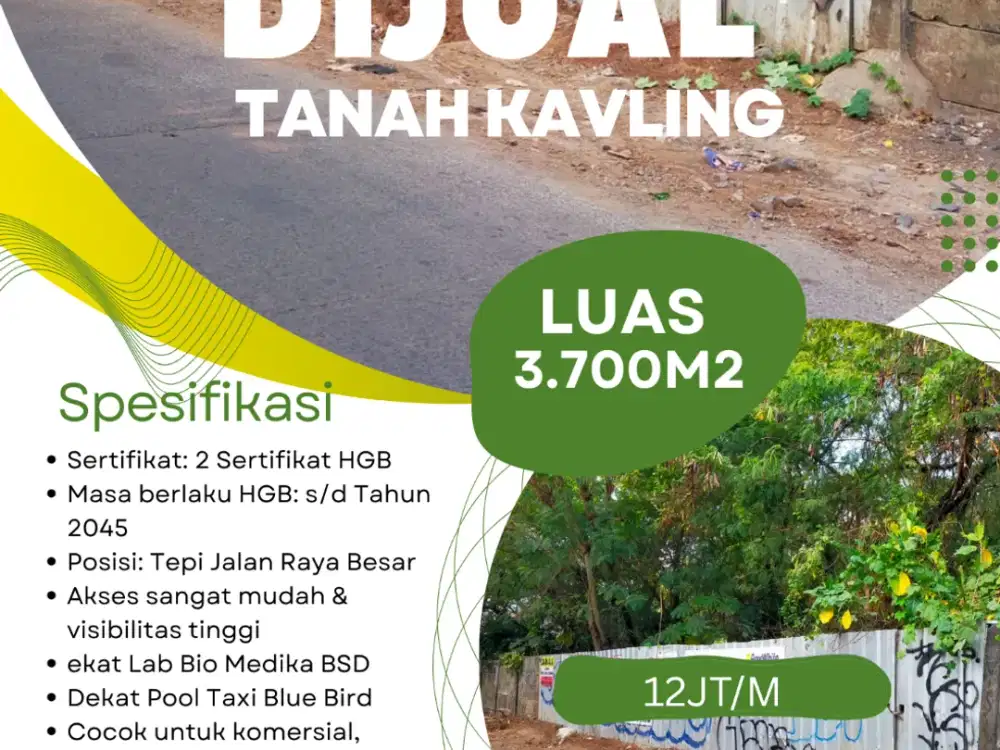 Tanah Komersial Tepi Jalan Raya BSD – Lokasi Strategis, Harga Nego