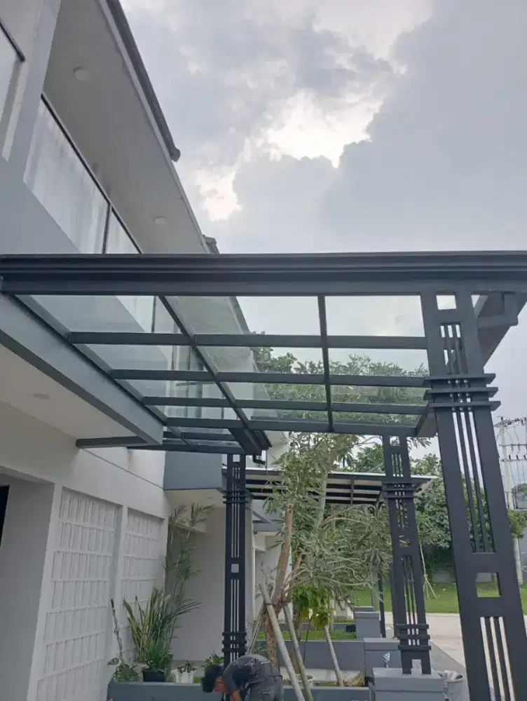 Kanopi atap kaca tempred glass bening