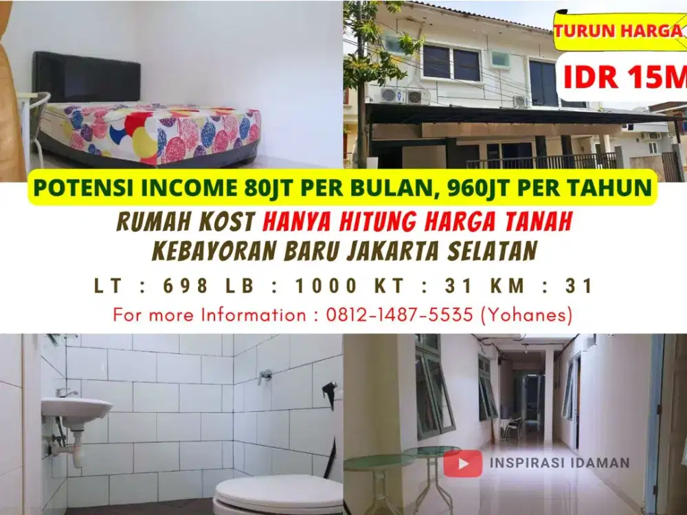 Rumah Kost 31 Kamar Kebayoran Baru hadap Timur jakarta selatan