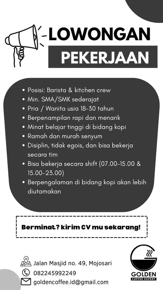 Lowongan Barista & Kitchen Crew