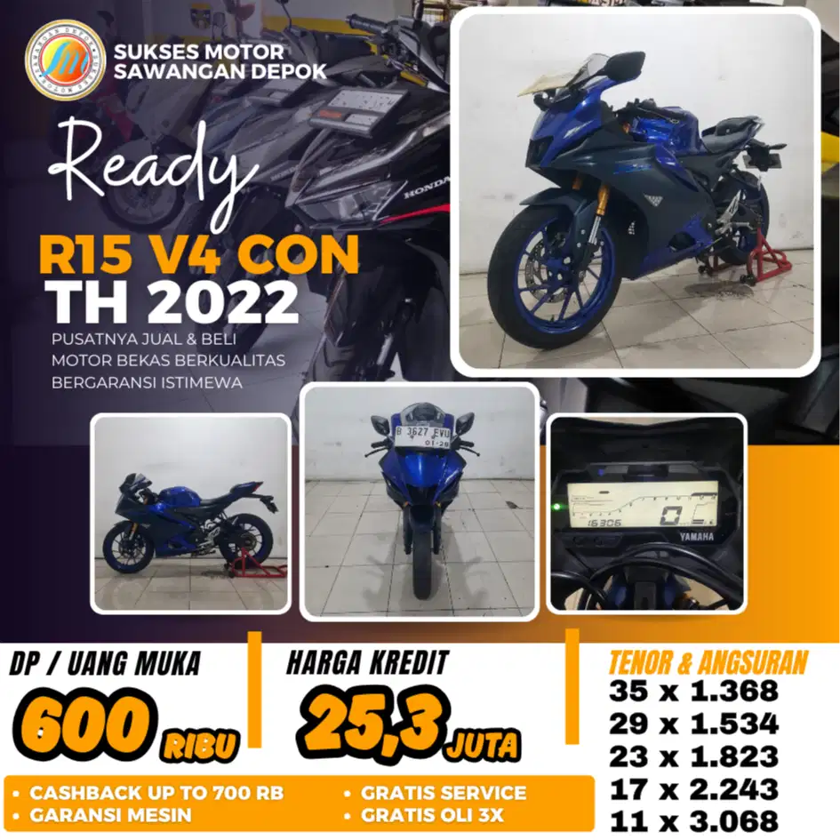 YAMAHA R15 V4 2022 CON BIRU MULUS BISA CASH KREDIT DI SUKSES MOTOR
