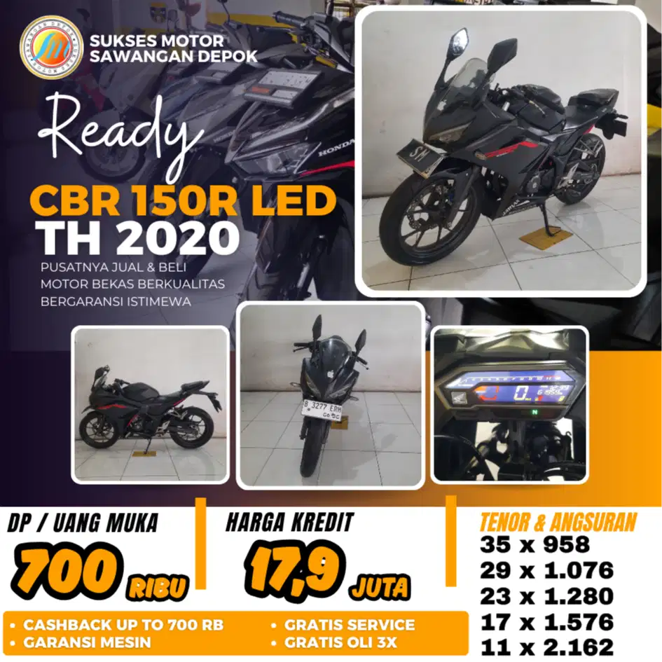 HONDA CBR 150R LED 2020 HITAM MULUS BISA CASH KREDIT DI SUKSES MOTOR