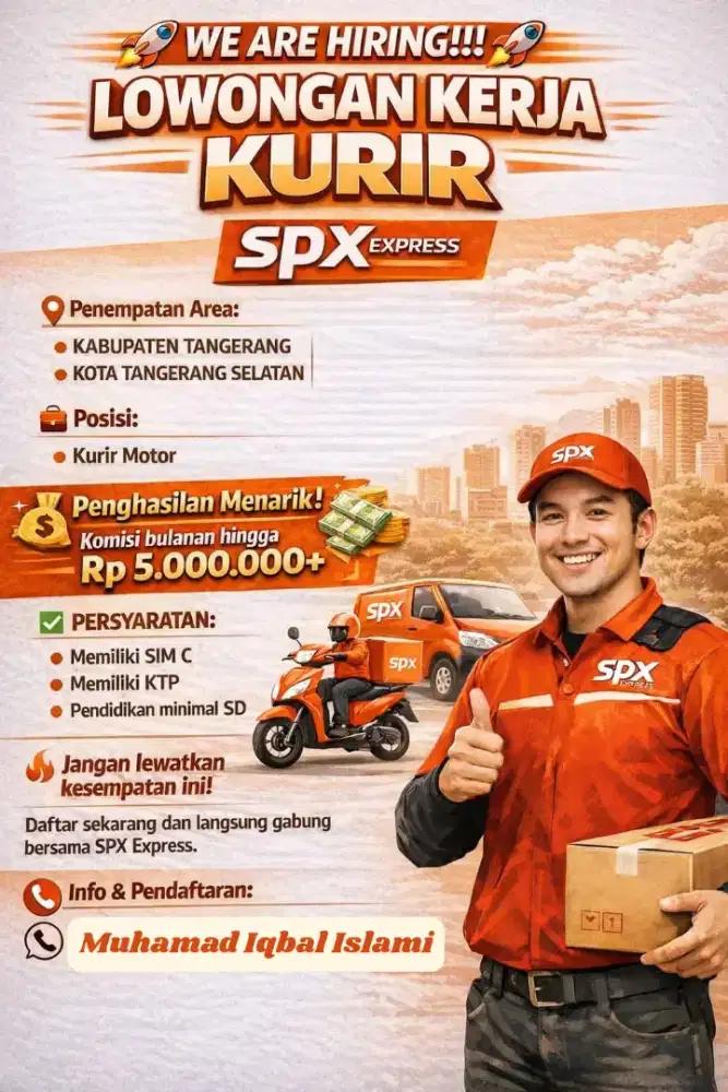 DIBUTUHKAN SEGERA UNTUK KURIR MOTOR SPX (BISA FREELANCE)