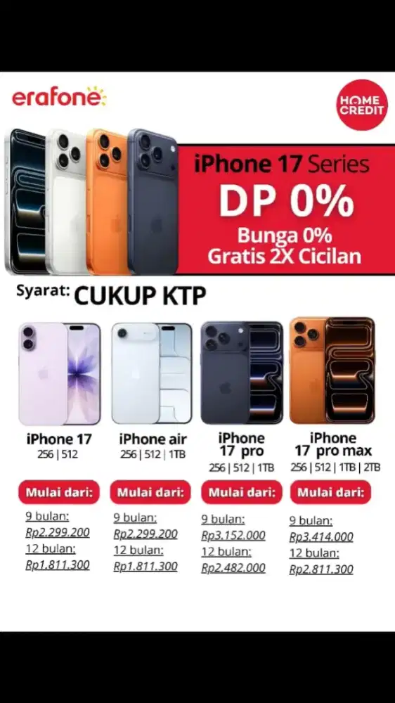 Promo!! Cicilan iphone 17 & air cicilan s/d 0%