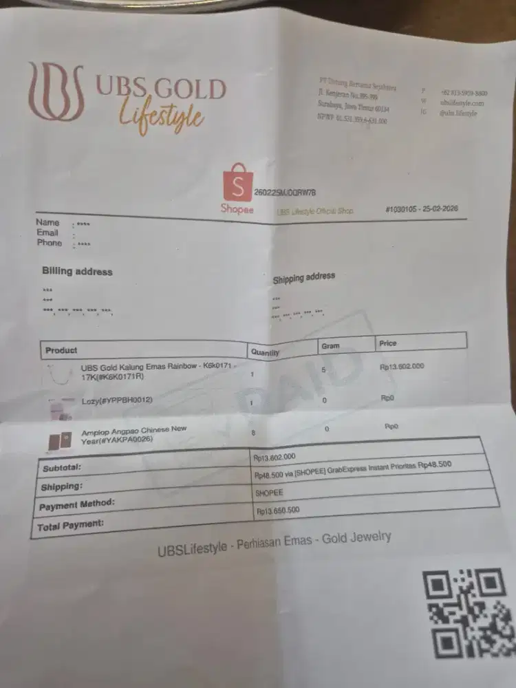 Jual Kalung emas Baru Ubs