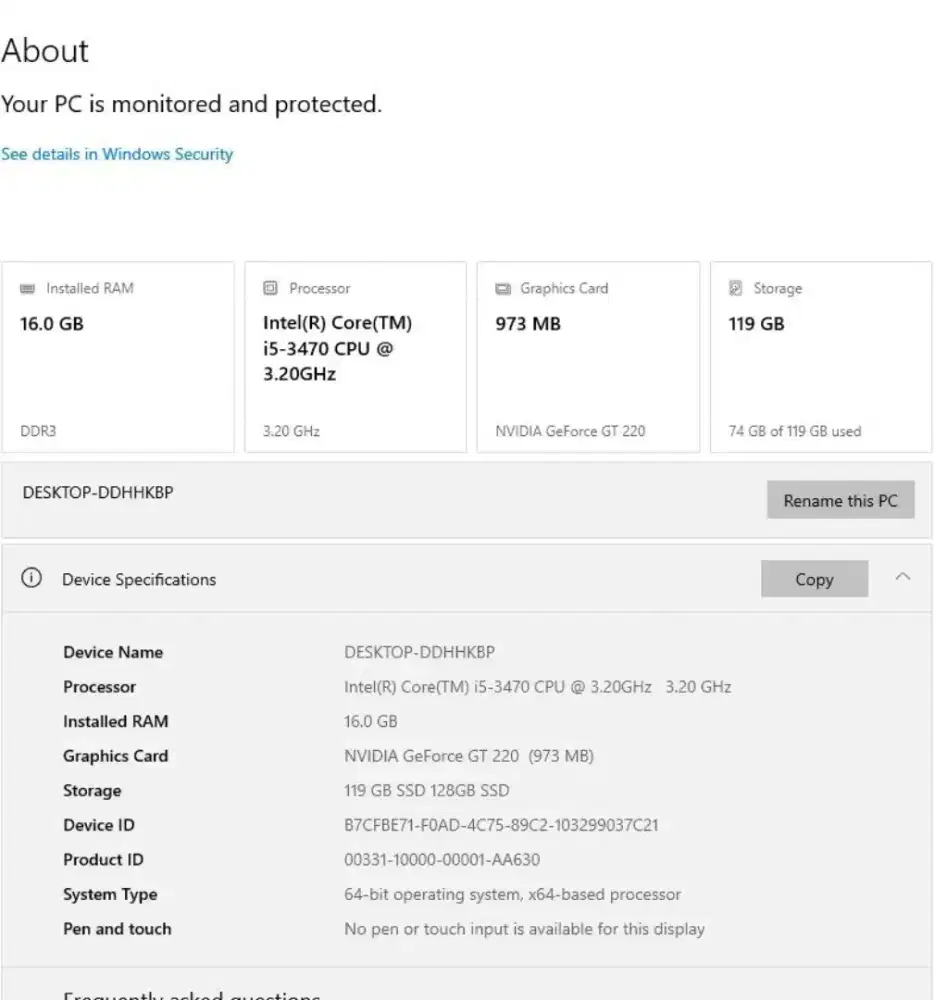 Core i5-3470 16gb VGA GT 220