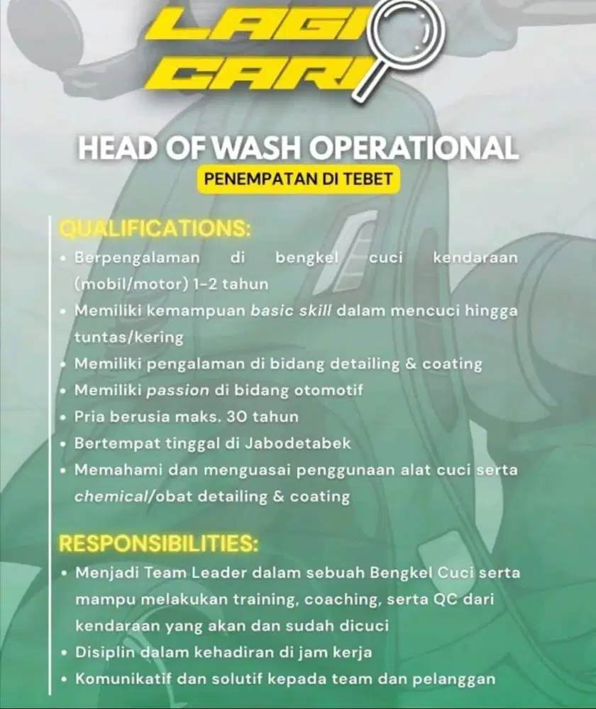 LOWONGAN DETAILER CUCI MOTOR