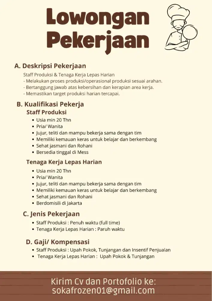 Lowongan pekerjaan staff pabrik dan freelance