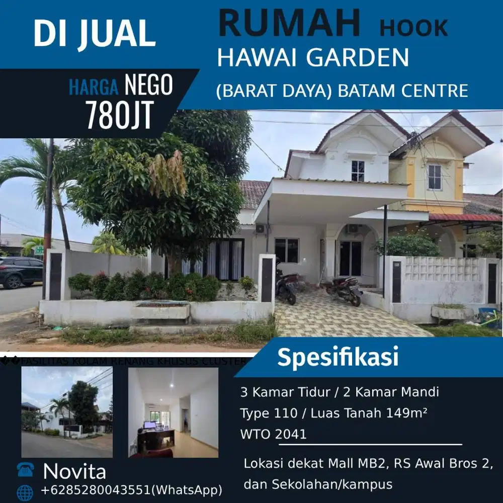 Rumah Hook Siap Huni HAWAI GARDEN ( Hadap Barat Daya) Batam Centre,