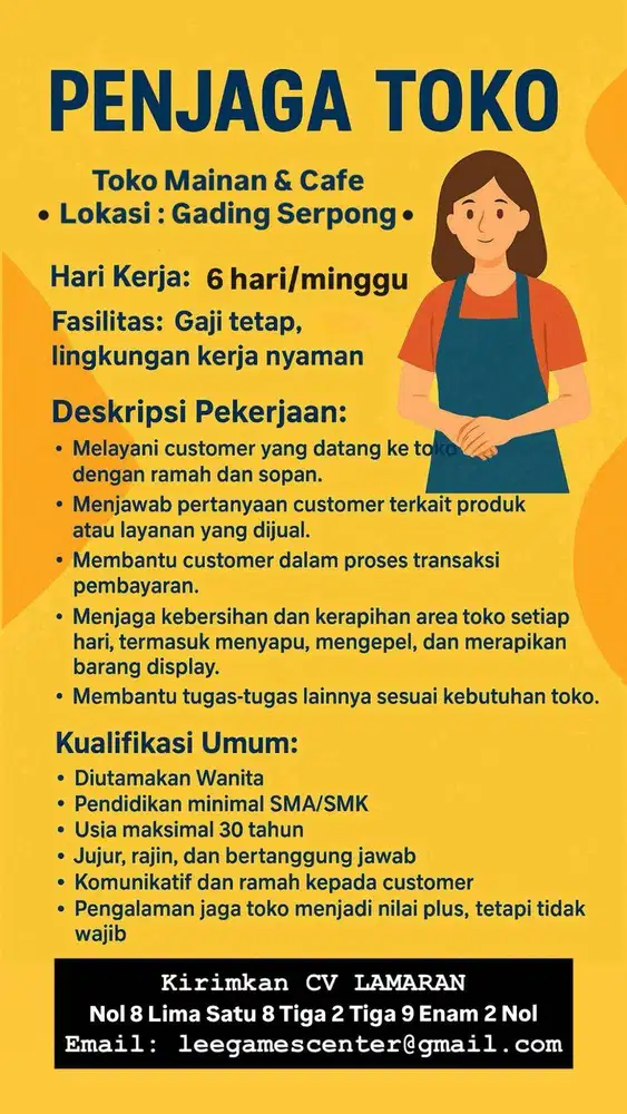 Penjaga Toko Mainan & Cafe Gading Serpong Tangerang