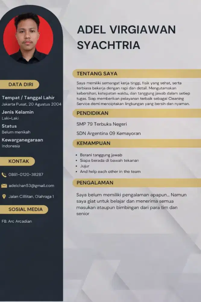 Butuh pekerjaan Cleaning service... Siap di tempatkan di Mess