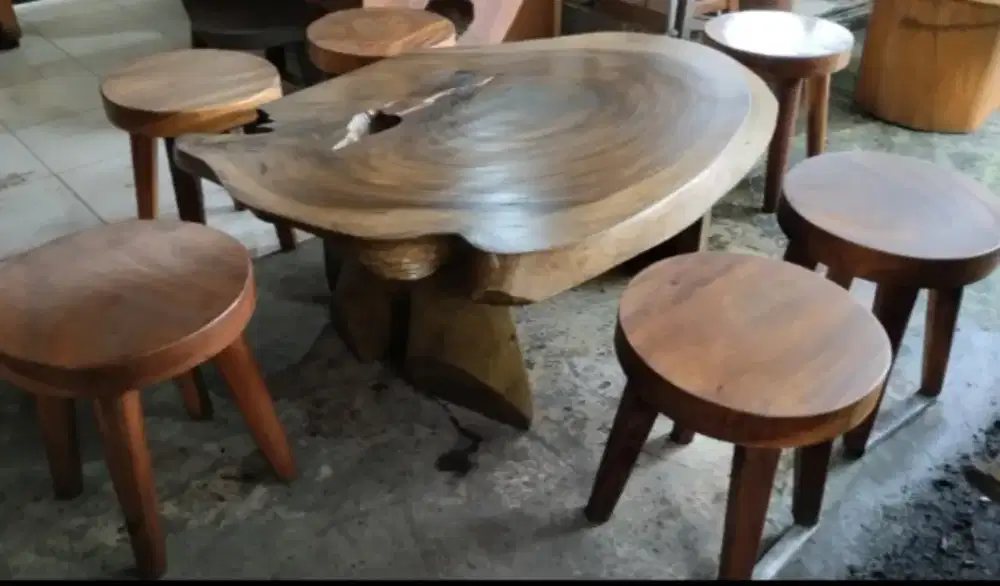 Meja kursi tamu teras taman kayu utuh antik alami