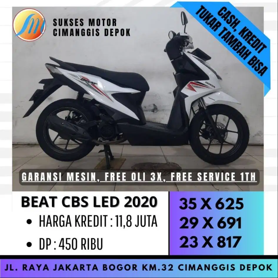 HONDA BEAT SPORTY CBS 2020 PUTIH MULUS PAJAK HIDUP DP 450