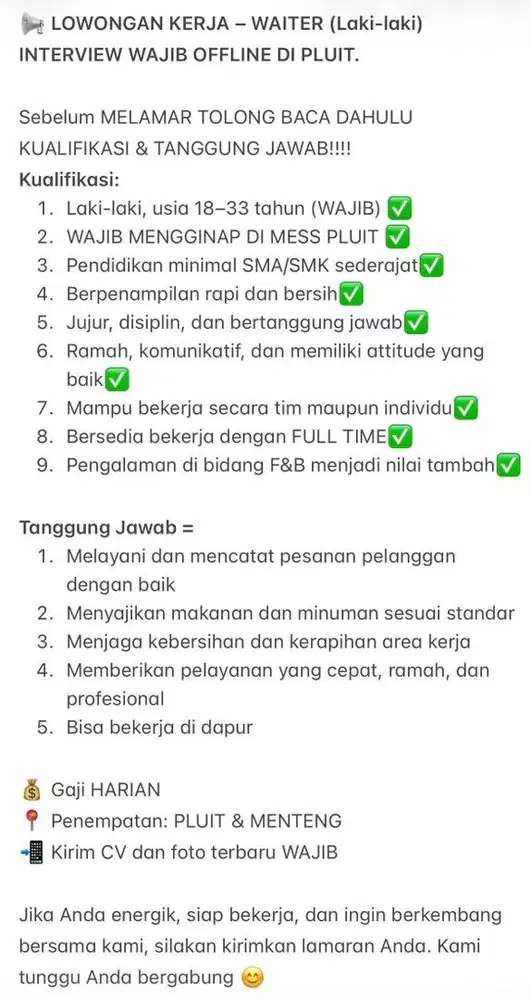 LOWONGAN KERJA WAITERS