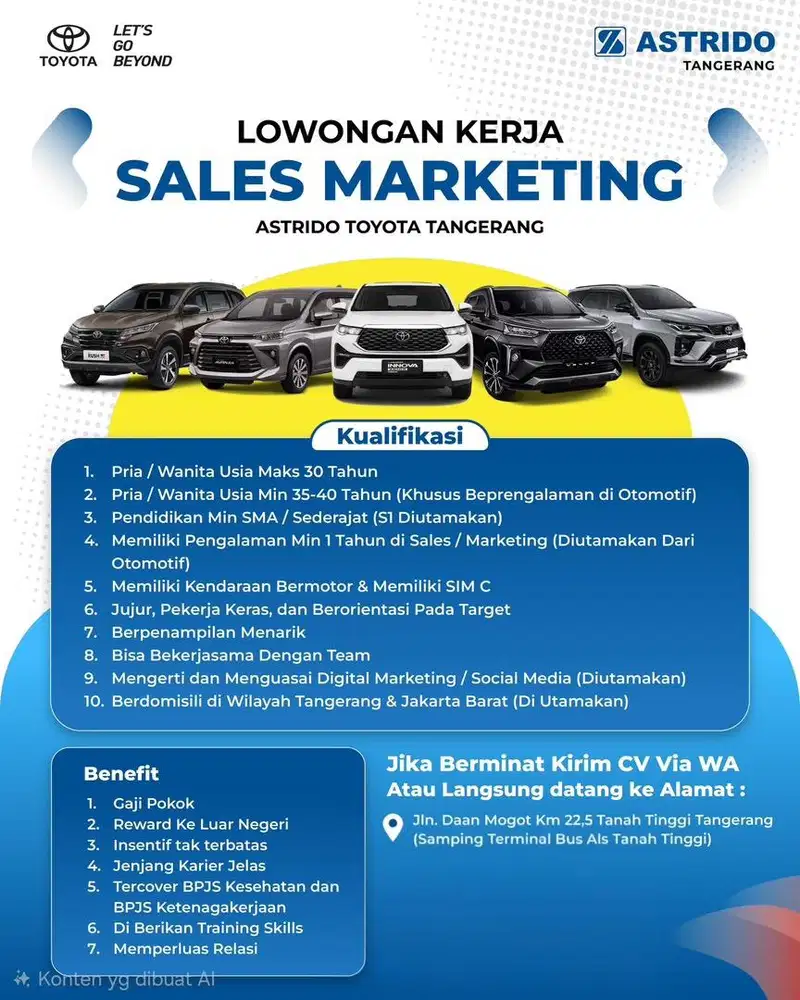 Lowongan Marketing Consultant Toyota