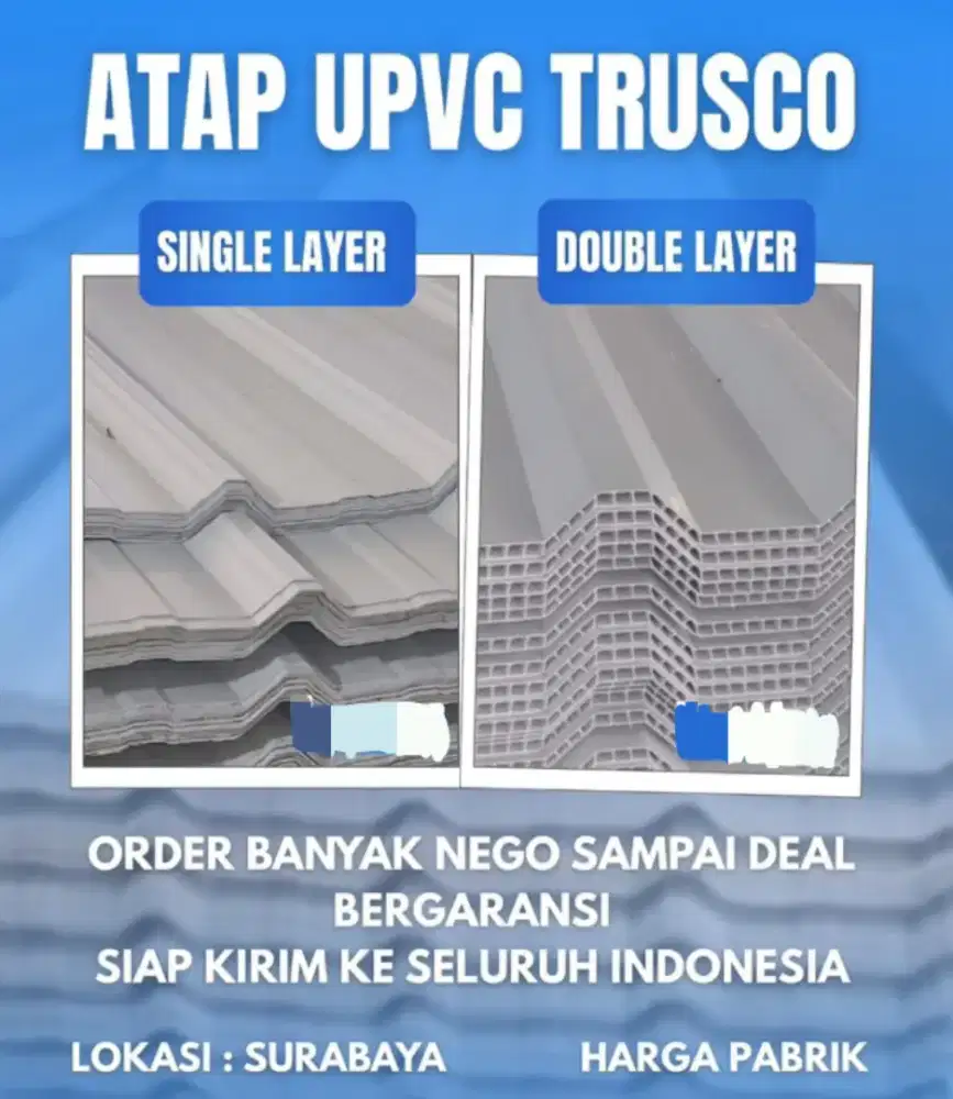 Jual Atap UPVC TRUSCO ada single / double layer warna PUTIH