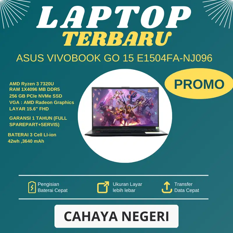 PROMO LAPTOP Asus VivoBook Go 15 E1504FA-NJ096 Amd Ryzen 3 RAM 4GB SSD