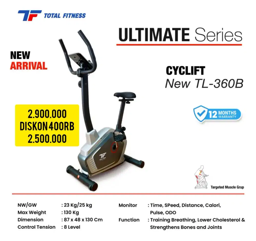Sepeda statis fitnes alat olahraga magnetik bike TL 360B