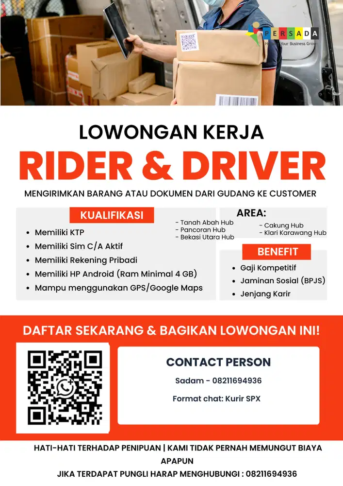 Dibutuhkan Segera dan Secepatnya Kurir Ekspedisi SPX