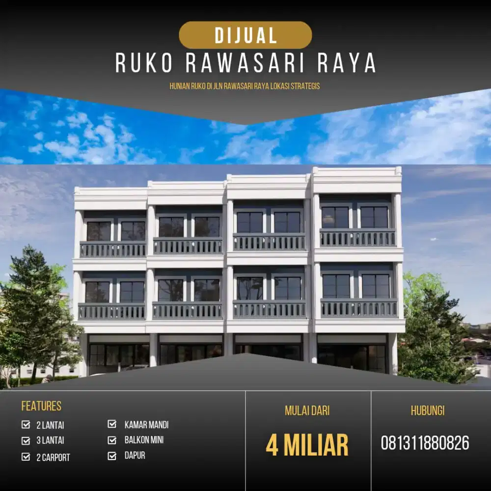 Di jual Ruko baru 2 lantai 100 m² dari lampu merah Rawasari jak-pus