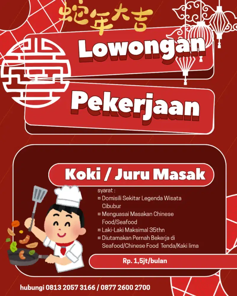 Tukang Masak / Juru Masak / Koki / Cheff