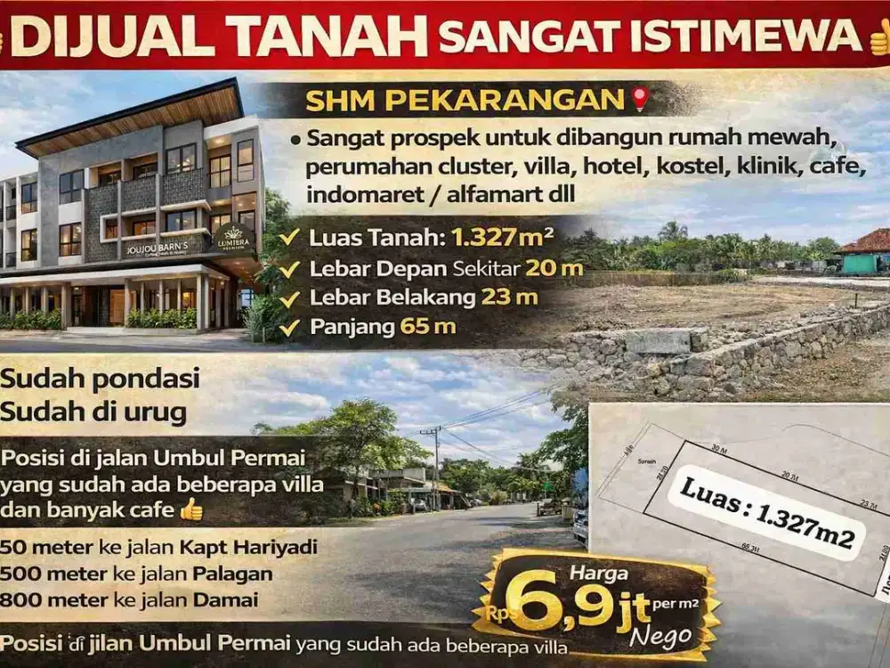 TANAH PREMIUM STRATEGIS DI KAWASAN UMBUL PERMAI 
Investasi Prospektif di Area Villa & Komersial Favorit Jogja
