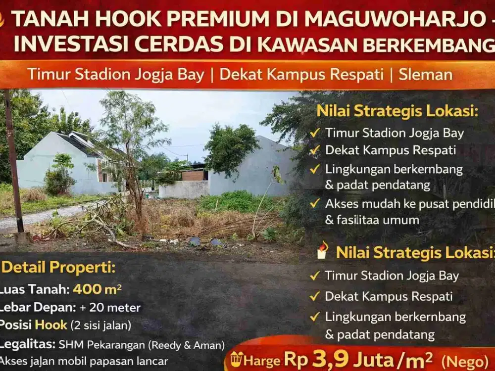 TANAH HOOK PREMIUM DI MAGUWOHARJO – INVESTASI CERDAS DI KAWASAN BERKEMBANG