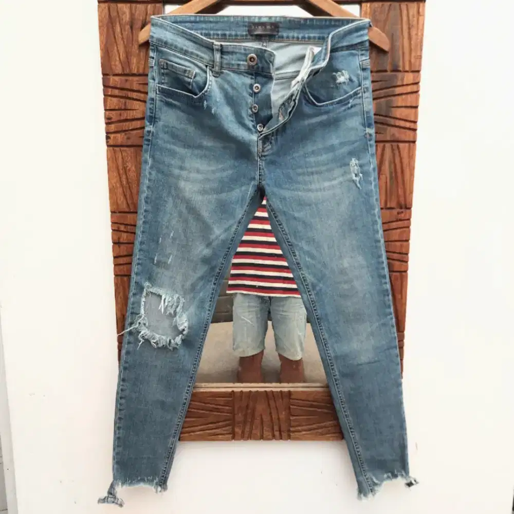< ZARA MAN > Exclusive Denim Ripped Skinny Jeans (30/32)