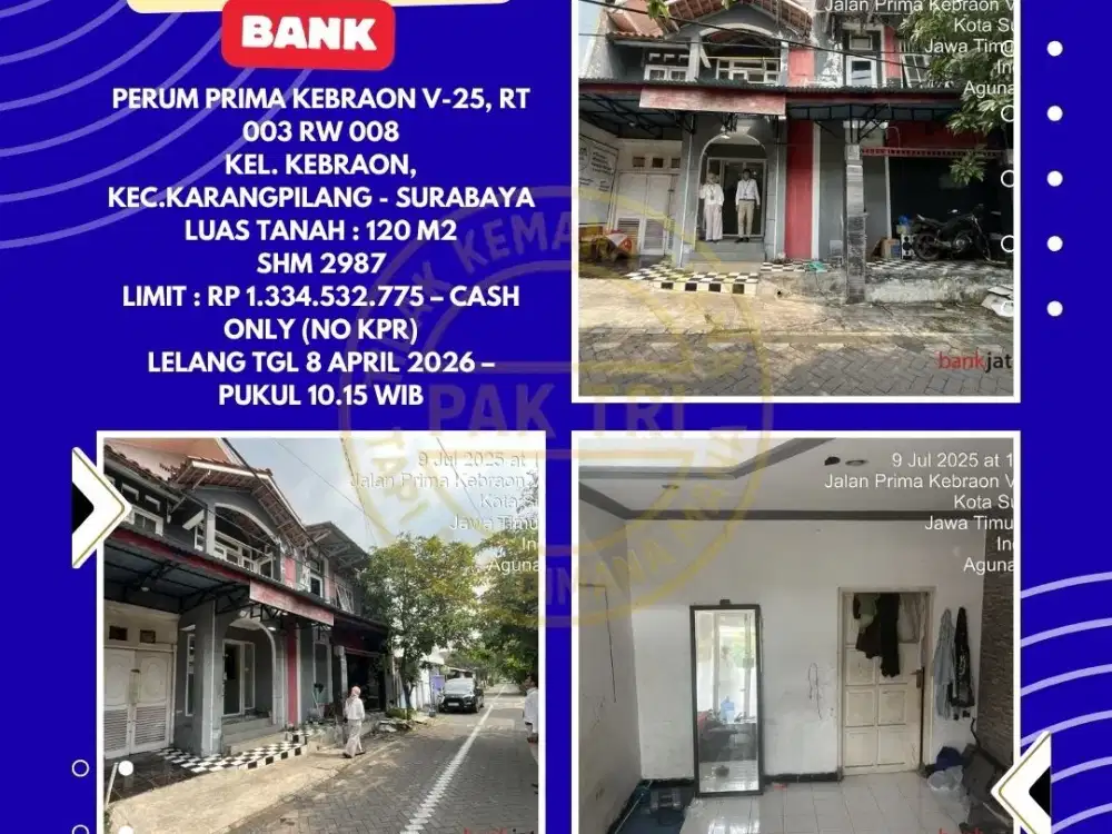 DIJUAL RUMAH VIA LELANG DI KARANGPILANG SURABAYA (PERUM PRIMA KEBRAON) – LELANG KPKNL