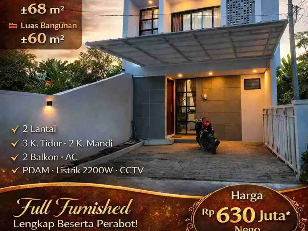 DIJUAL CEPAT – RUMAH 2 LANTAI FULL FURNISHED DI SEDAYU BANTUL