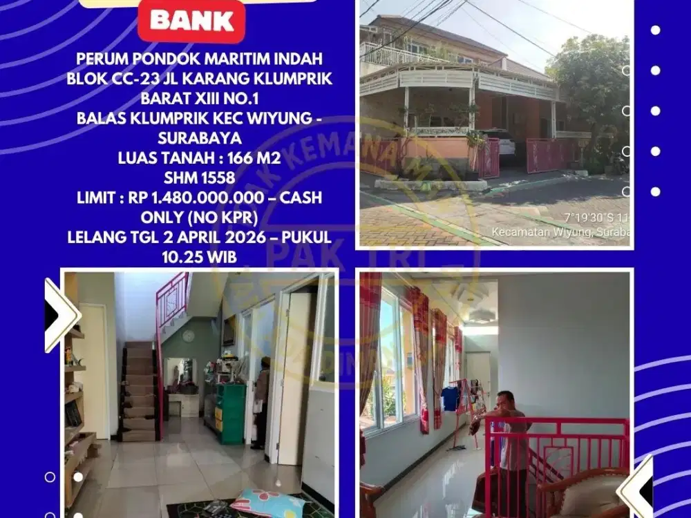 DIJUAL RUMAH VIA LELANG DI WIYUNG SURABAYA (PONDOK MARITIM INDAH) – LELANG KPKNL