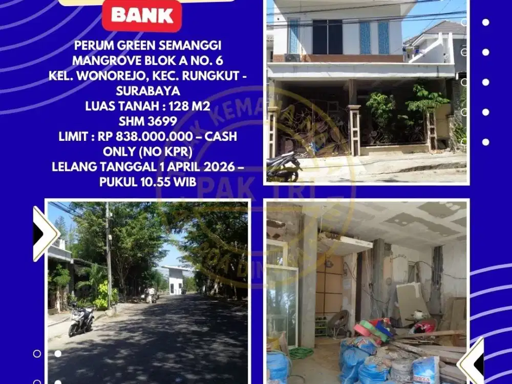 DIJUAL RUMAH VIA LELANG DI RUNGKUT SURABAYA (PERUM GREEN SEMANGGI MANGROVE) – LELANG KPKNL