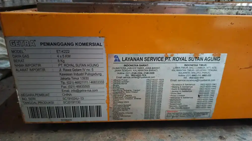 jual kompor pemanggang komersial (model : ET-K222)