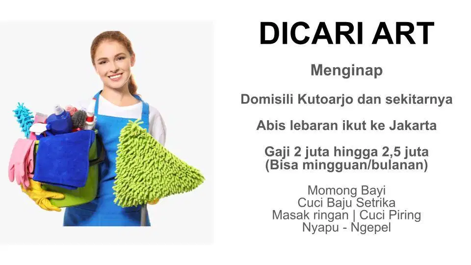 LOWONGAN ART / PEMBANTU MENGINAP AREA KUTOARJO