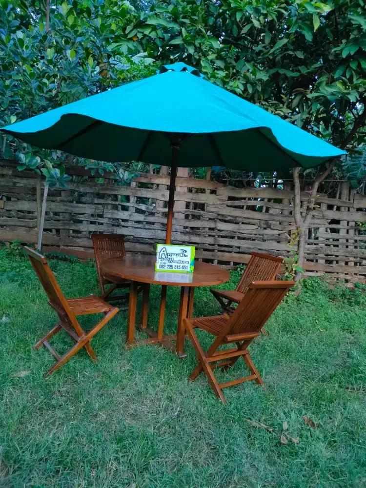 Meja makan payung outdoor full kayu jati