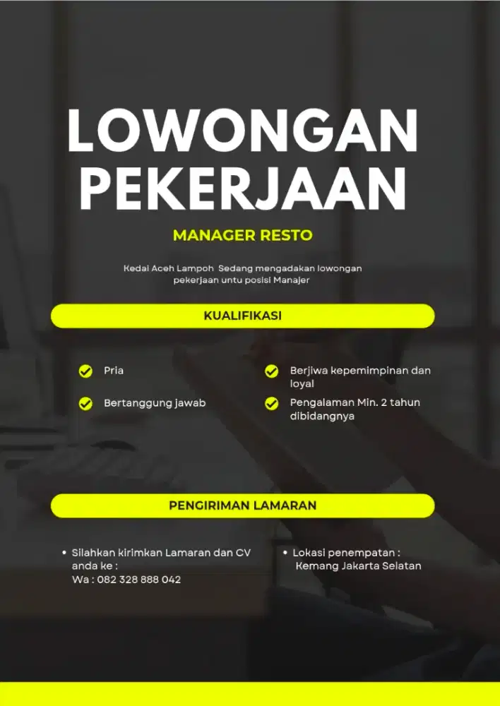 Lowongan kerja di restoran