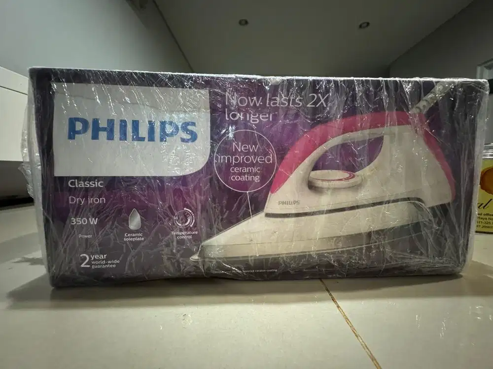 Philips Setrika kering HD1173/40 Pink, Ceramic 4 Lapis, Anti-Lengket