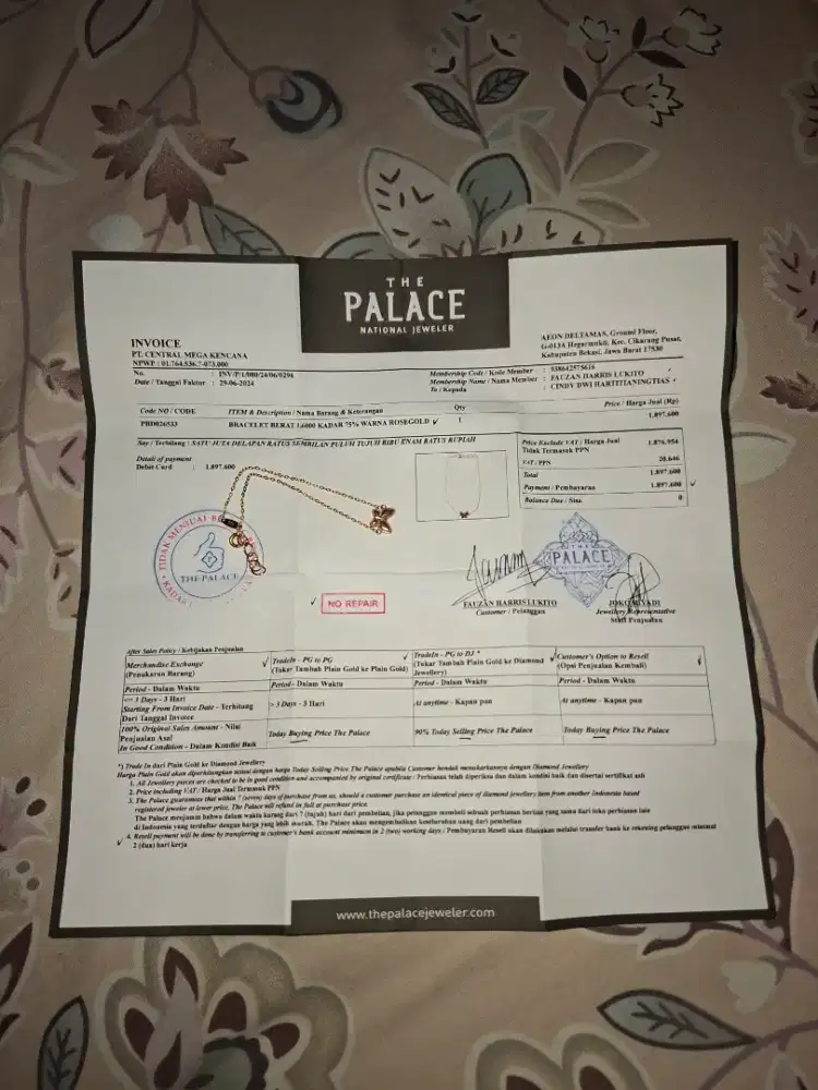 Perhiasan Emas 18K Gelang Rantai The Palace 1.60gr